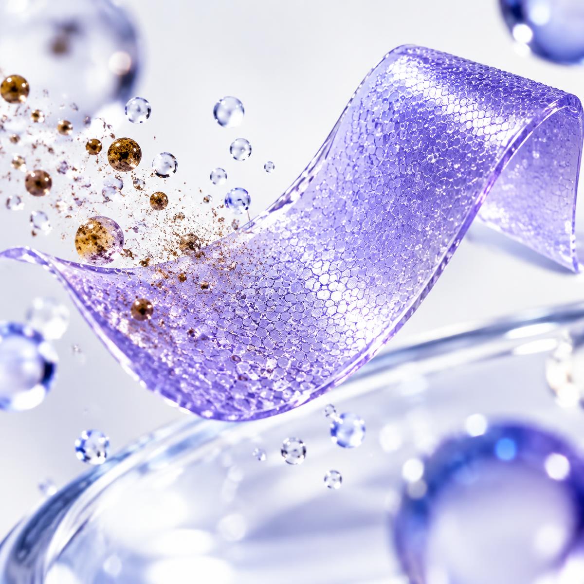 Purple whitening strip shown breaking apart stain particles